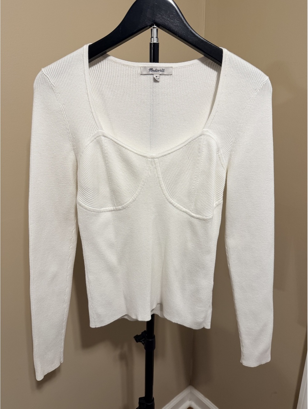Madewell Cream Ribbed Corset Sweater Women M Long Sleeve